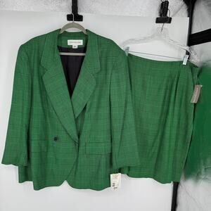 Vintage Jones New York 2PC Suit Skirt SZ 22W Jacket SZ 20W Green Petite Houndsto